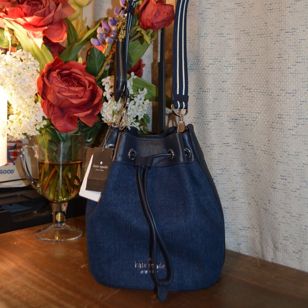 Kate Spade Rosie Bucket Bag Colorblock Denim Dark was navy NWT